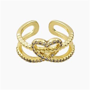 Copper Heart Rings Pave Zirconia Gold Plated, approx 10mm, 18mm dia [FD28141]