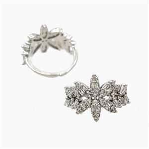 Copper Flower Rings Pave Zirconia Platinum Plated, approx 6-15mm, 18mm dia [FD28145]