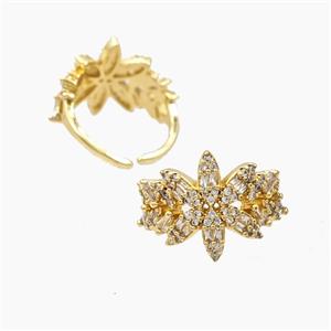 Copper Flower Rings Pave Zirconia Gold Plated, approx 6-15mm, 18mm dia [FD28146]