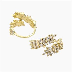 Copper Leaf Rings Pave Zirconia Gold Plated, approx 6mm, 18mm dia [FD28147]