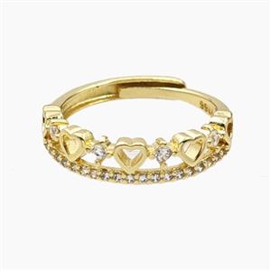 Copper Heart Rings Pave Zirconia Adjustable Gold Plated, approx 5.5mm, 18mm dia [FD28150]