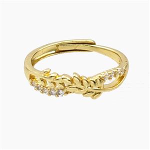 Copper Leaf Rings Pave Zirconia Adjustable Gold Plated, approx 5mm, 18mm dia [FD28151]