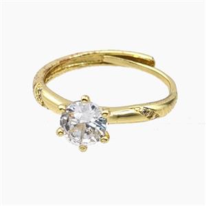 Copper Rings Pave Zirconia Adjustable Gold Plated, approx 8mm, 18mm dia [FD28156]