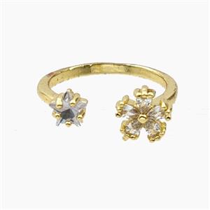 Copper Flower Rings Pave Zirconia Gold Plated, approx 5mm, 8mm, 18mm dia [FD28157]