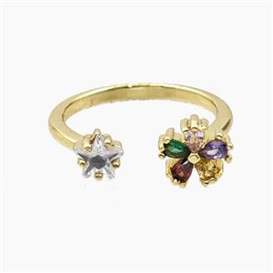 Copper Flower Rings Pave Zirconia Gold Plated, approx 5mm, 8mm, 18mm dia [FD28158]