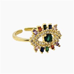 Copper Eye Rings Pave Zirconia Gold Plated, approx 12-16mm, 18mm dia [FD28160]
