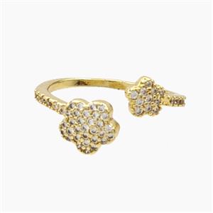 Copper Flower Rings Pave Zirconia Gold Plated, approx 6mm, 8mm, 18mm dia [FD28167]