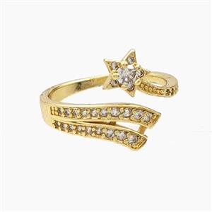 Copper Star Rings Pave Zirconia Gold Plated, approx 7mm, 18mm dia [FD28168]