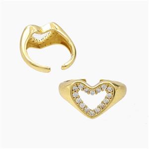 Copper Heart Rings Pave Zirconia Gold Plated, approx 12mm, 18mm dia [FD28176]