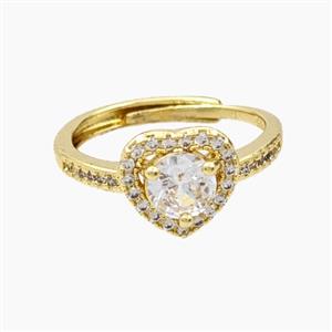 Copper Heart Rings Pave Zirconia Adjustable Gold Plated, approx 10mm, 18mm dia [FD28177]