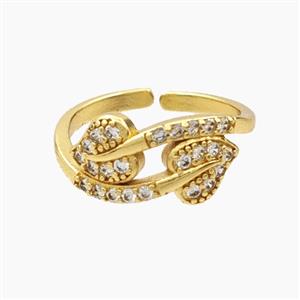 Copper Leaf Rings Pave Zirconia Gold Plated, approx 9mm, 18mm dia [FD28178]