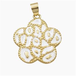 Copper Flower Pendant White Enamel Bohemia Style Gold Plated, approx 25mm [FD28186]