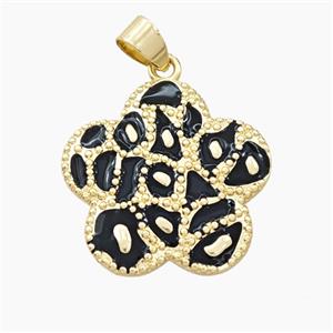 Copper Flower Pendant Black Enamel Bohemia Style Gold Plated, approx 25mm [FD28187]