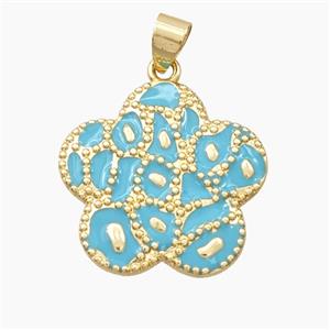 Copper Flower Pendant Teal Enamel Bohemia Style Gold Plated, approx 25mm [FD28188]