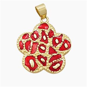 Copper Flower Pendant Red Enamel Bohemia Style Gold Plated, approx 25mm [FD28190]