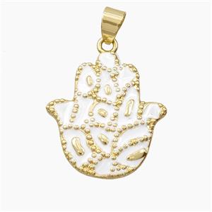 Copper Hamsahand Pendant White Enamel Bohemia Style Gold Plated, approx 23-25mm [FD28194]