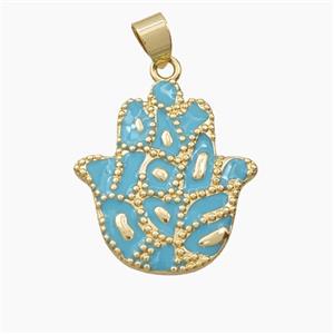 Copper Hamsahand Pendant Teal Enamel Bohemia Style Gold Plated, approx 23-25mm [FD28196]