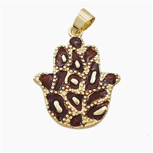 Copper Hamsahand Pendant DarkRed Enamel Bohemia Style Gold Plated, approx 23-25mm [FD28197]
