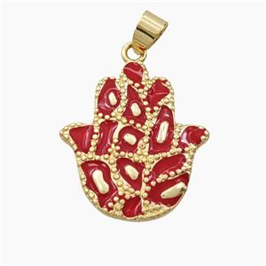 Copper Hamsahand Pendant Red Enamel Bohemia Style Gold Plated, approx 23-25mm [FD28198]
