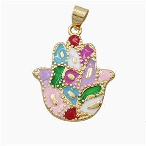 Copper Hamsahand Pendant Multicolor Enamel Bohemia Style Gold Plated, approx 23-25mm [FD28199]