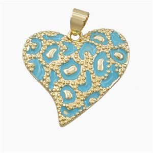 Copper Heart Pendant Teal Enamel Bohemia Style Gold Plated, approx 27mm [FD28204]