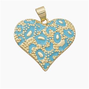 Copper Heart Pendant Teal Enamel Bohemia Style Gold Plated, approx 28mm [FD28212]