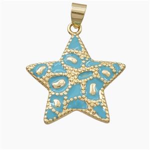 Copper Star Pendant Teal Enamel Bohemia Style Gold Plated, approx 26mm [FD28219]