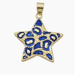 Copper Star Pendant Blue Enamel Bohemia Style Gold Plated, approx 26mm [FD28220]