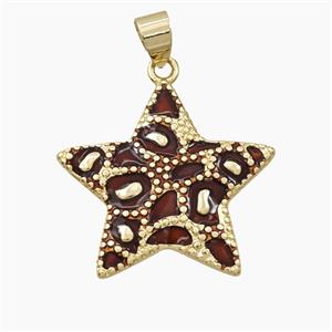 Copper Star Pendant Red Enamel Bohemia Style Gold Plated, approx 26mm [FD28221]