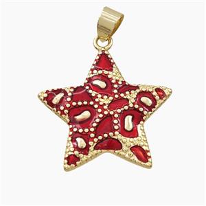 Copper Star Pendant Red Enamel Bohemia Style Gold Plated, approx 26mm [FD28222]