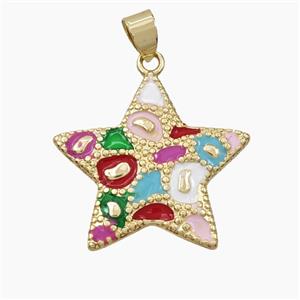 Copper Star Pendant Multicolor Enamel Bohemia Style Gold Plated, approx 26mm [FD28223]