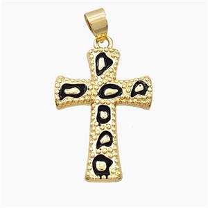 Copper Cross Pendant Black Enamel Bohemia Style Gold Plated, approx 20-28mm [FD28227]