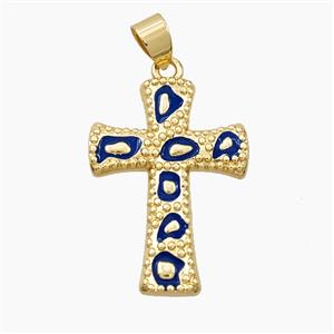 Copper Cross Pendant Blue Enamel Bohemia Style Gold Plated, approx 20-28mm [FD28228]