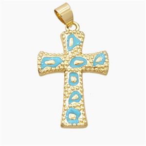 Copper Cross Pendant Teal Enamel Bohemia Style Gold Plated, approx 20-28mm [FD28229]