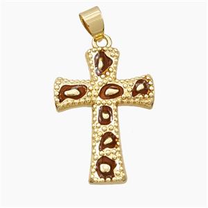 Copper Cross Pendant Red Enamel Bohemia Style Gold Plated, approx 20-28mm [FD28230]