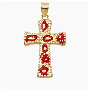 Copper Cross Pendant Red Enamel Bohemia Style Gold Plated, approx 20-28mm [FD28231]