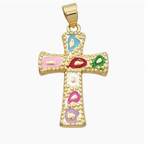 Copper Cross Pendant Multicolor Enamel Bohemia Style Gold Plated, approx 20-28mm [FD28232]