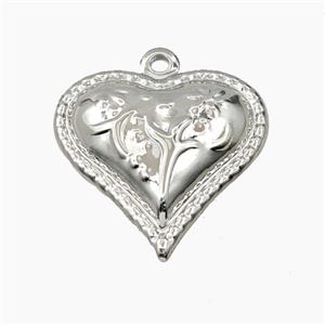 Copper Heart Pendant Flower Platinum Plated, approx 30mm [FD28234]