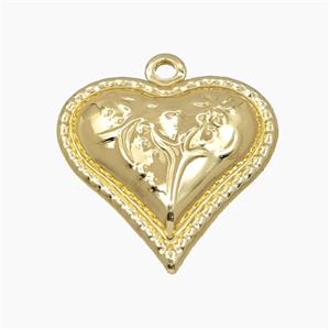 Copper Heart Pendant Flower Gold Plated, approx 30mm [FD28235]