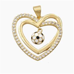 Copper Heart Pendant Pave Zirconia Enamel Football Sports Gold Plated, approx 23mm [FD28250]