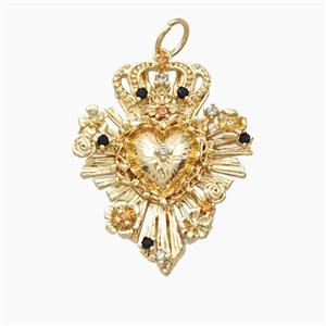 Copper Crown Heart Pendant Pave Zirconia Gold Plated, approx 20-25mm [FD28262]