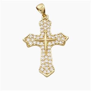 Copper Cross Pendant Micropave Zirconia Gold Plated, approx 20-28mm [FD28271]