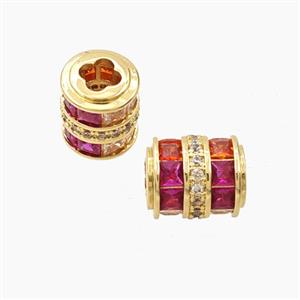 Copper Tube Beads Pave Zirconia Large Hole Gold Plated, approx 10-12mm, 4mm hole [FD28274]