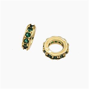 Copper Rondelle Beads Pave Zirconia Large Hole Gold Plated, approx 10mm [FD28280]