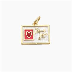 Copper Envelope Pendant Enamel Heart LoveYou Gold Plated, approx 10-14mm [FD28289]
