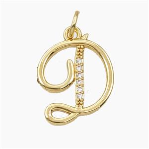 Copper Letter-D Pendant Pave Zirconia Gold Plated, approx 12-20mm [FD28348]