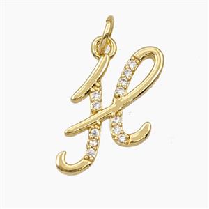 Copper Letter-H Pendant Pave Zirconia Gold Plated, approx 12-20mm [FD28352]