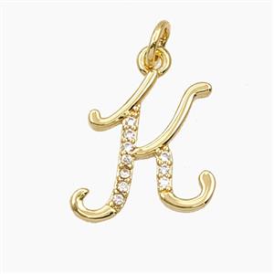 Copper Letter-K Pendant Pave Zirconia Gold Plated, approx 12-20mm [FD28355]