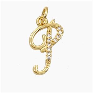 Copper Letter-P Pendant Pave Zirconia Gold Plated, approx 12-20mm [FD28360]