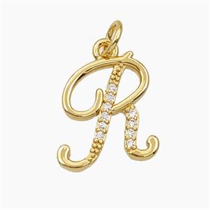 Copper Letter-R Pendant Pave Zirconia Gold Plated, approx 12-20mm [FD28362]
